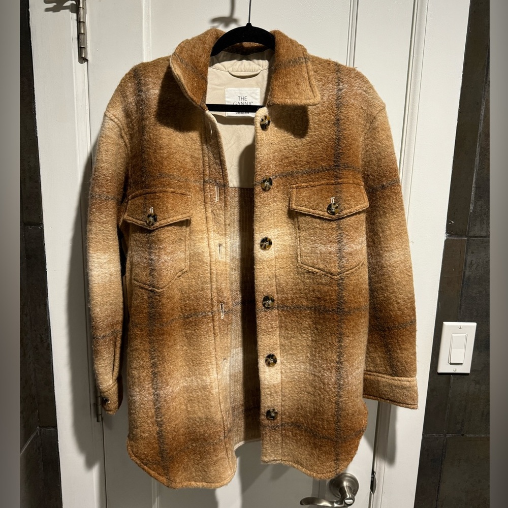 Artizia Wilfred Free Ganna Wool Blend Flannel Jacket Neutral Warm Tones - Small